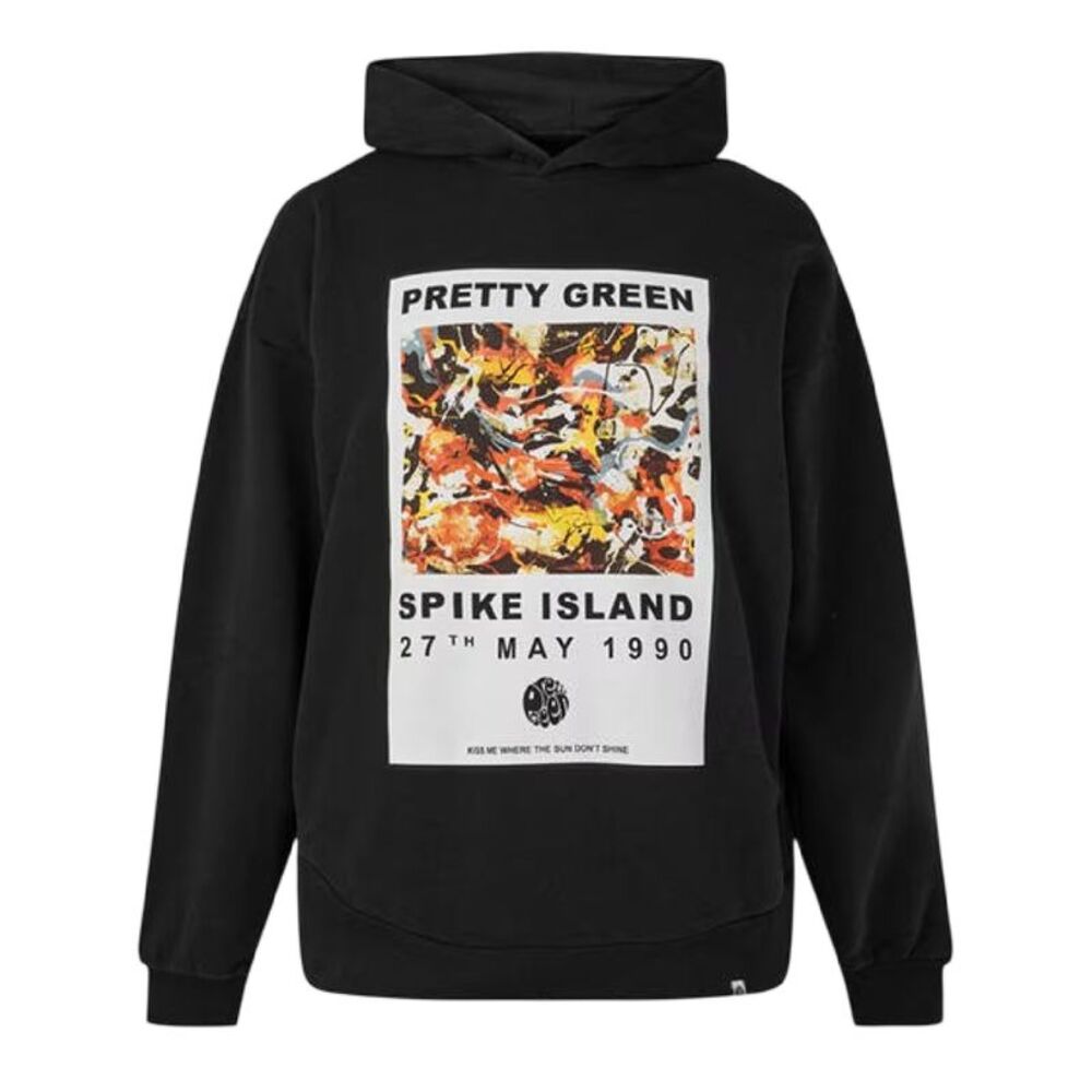 Pretty Green Mens Spike Island Graphic Print Overhead Hoodie / Black